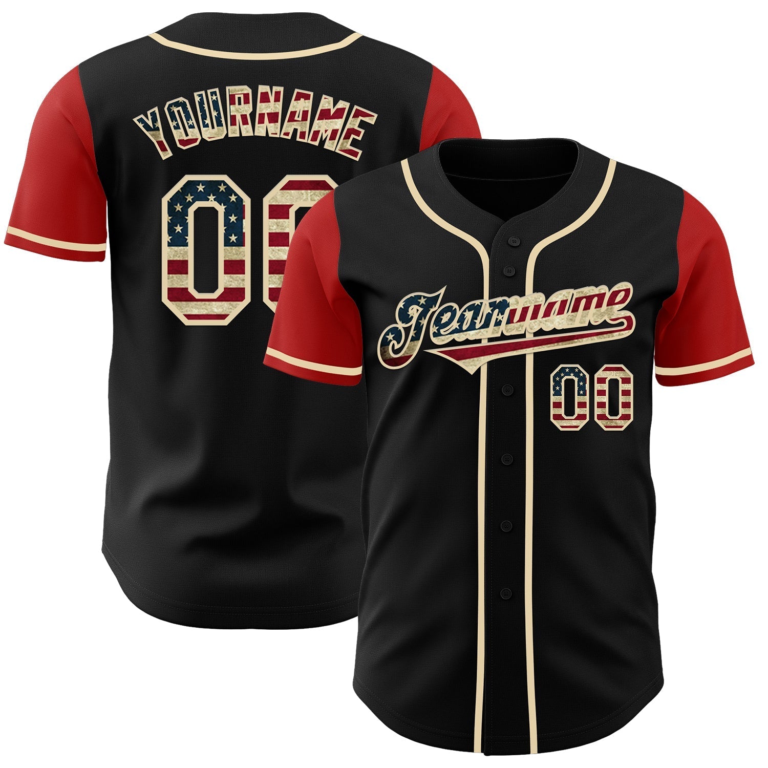 Custom Black Vintage USA Flag Cream-Red Authentic Two Tone Baseball Jersey baseball jersey product view 1
