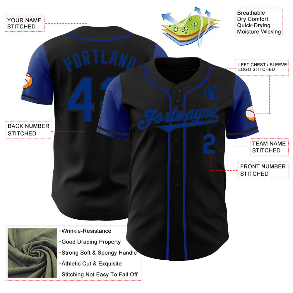 Custom Black Royal Authentic Two Tone Baseball Jersey baseball jersey product view 3
