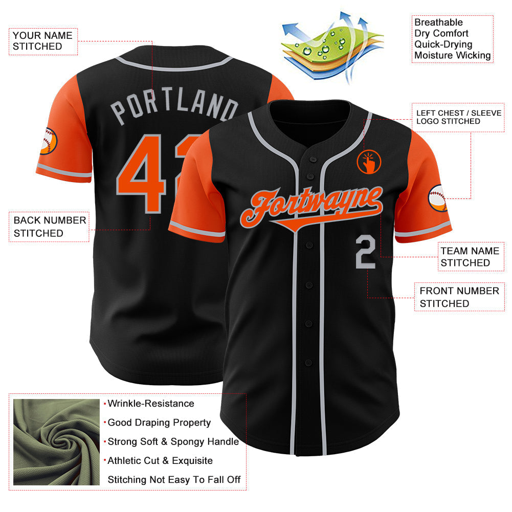 Custom Black Orange-Gray Authentic Two Tone Baseball Jersey baseball jersey product view 3