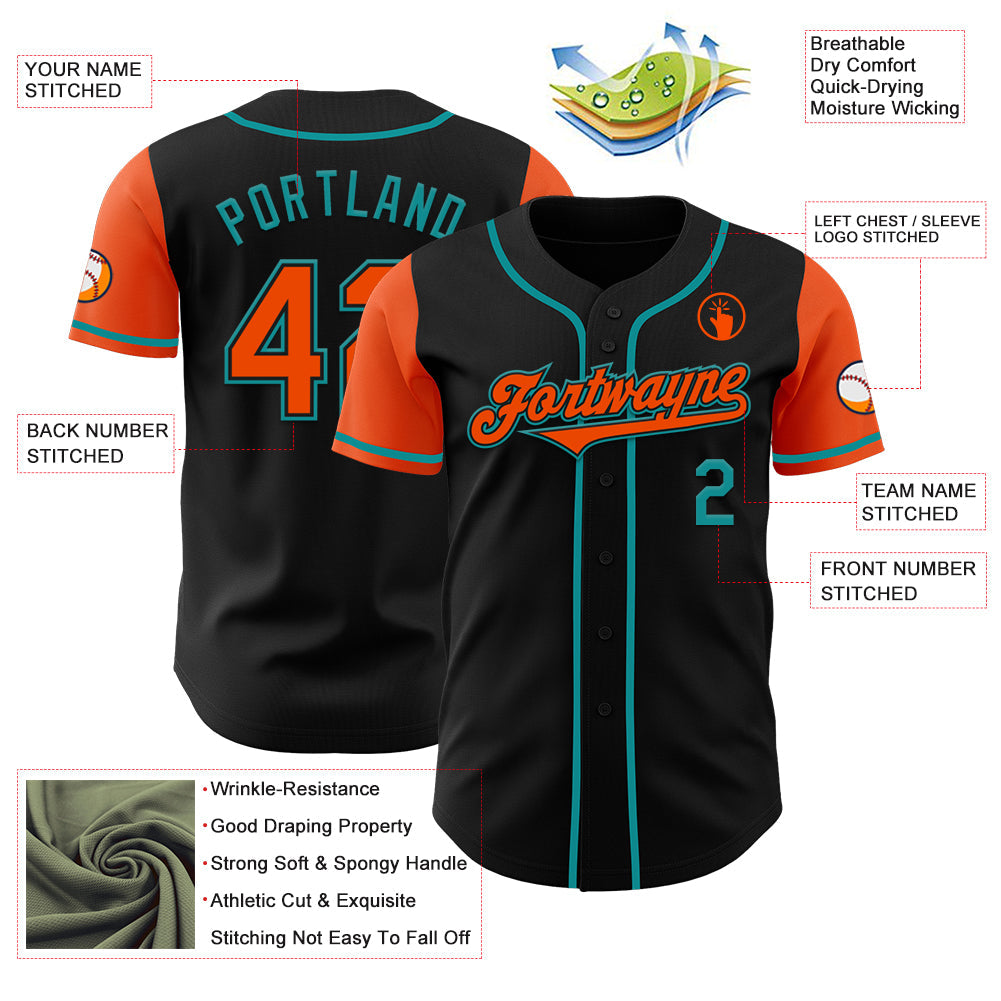 Custom Black Orange-Teal Authentic Two Tone Baseball Jersey baseball jersey product view 3