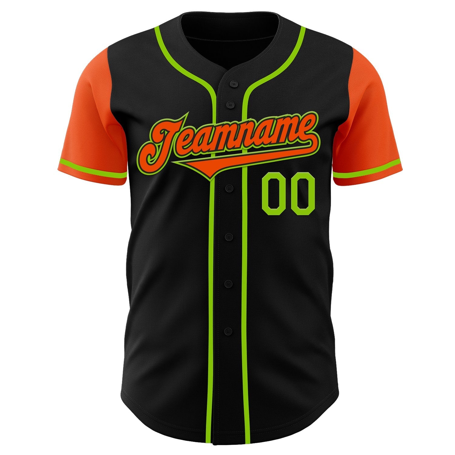 Custom Black Orange-Neon Green Authentic Two Tone Baseball Jersey baseball jersey product view 2