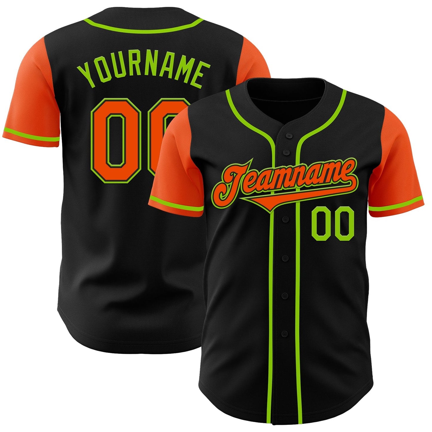 Custom Black Orange-Neon Green Authentic Two Tone Baseball Jersey baseball jersey product view 1