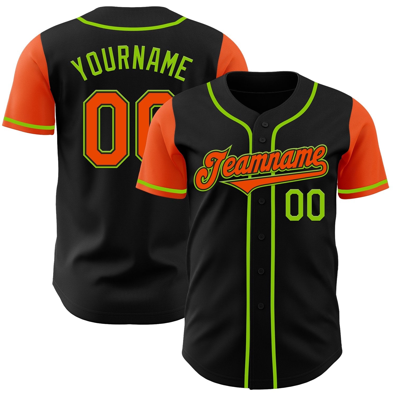 Custom Black Orange-Neon Green Authentic Two Tone Baseball Jersey baseball jersey product view 1