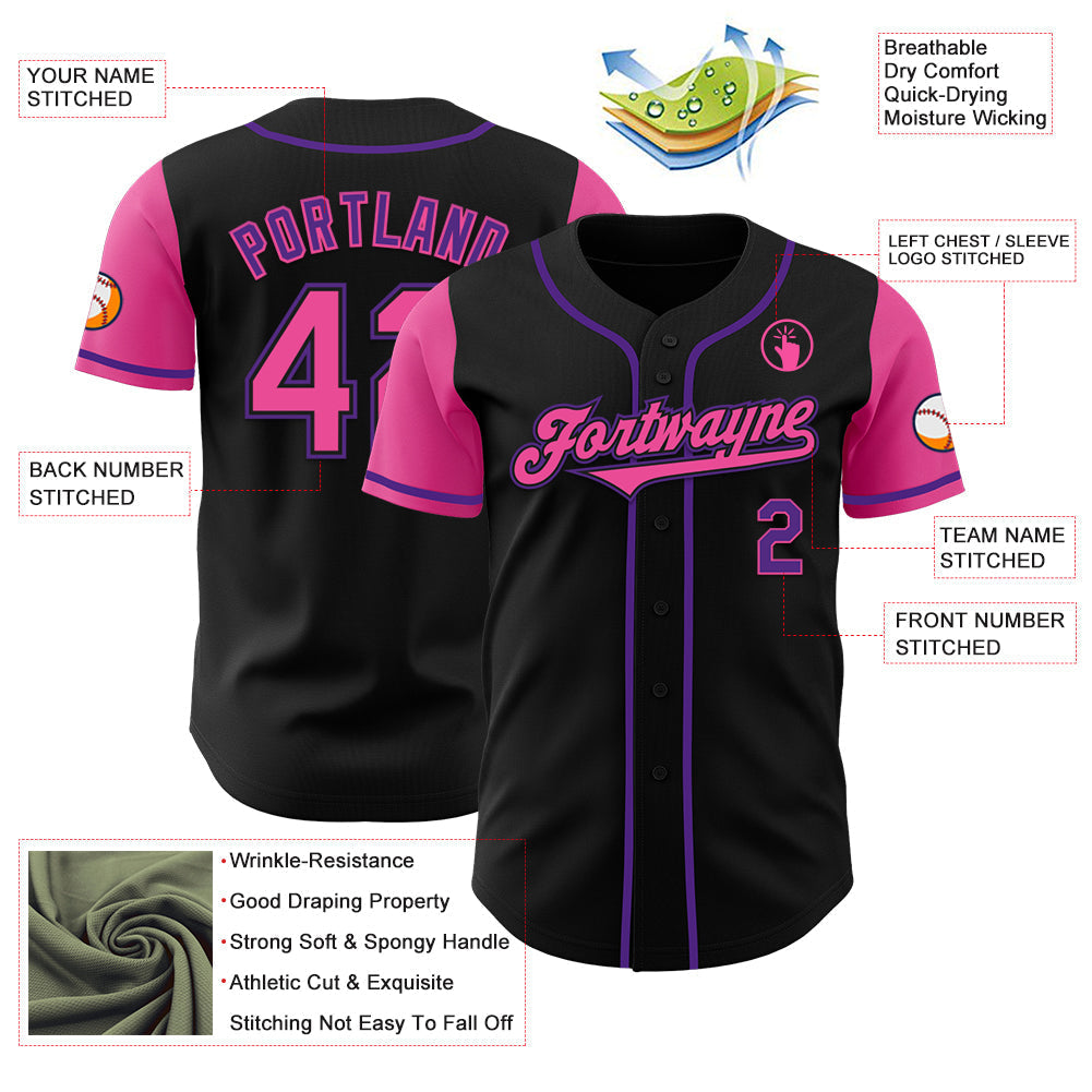 Custom Black Pink-Purple Authentic Two Tone Baseball Jersey baseball jersey product view 3