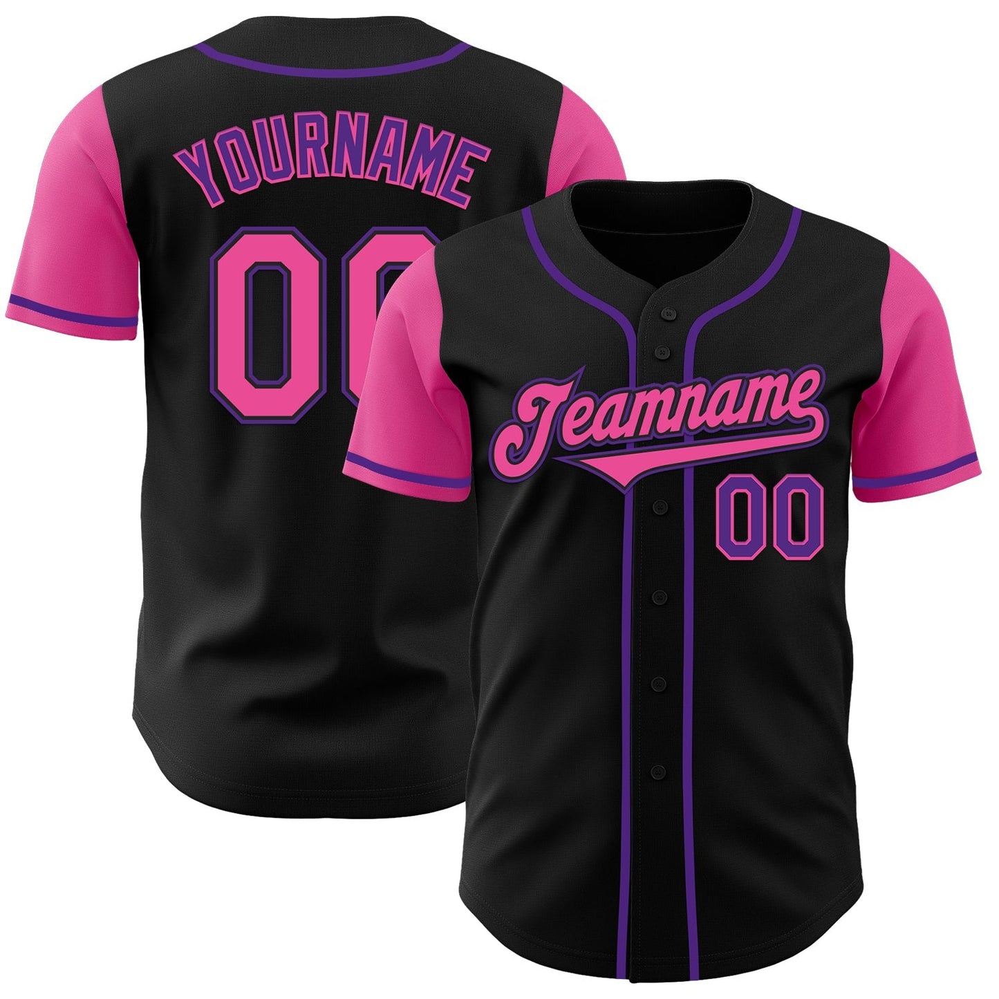 Custom Black Pink-Purple Authentic Two Tone Baseball Jersey baseball jersey product view 1