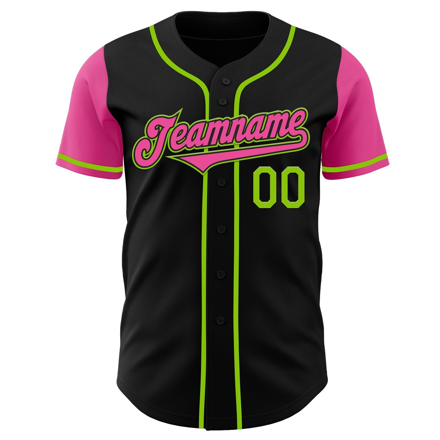 Custom Black Pink-Neon Green Authentic Two Tone Baseball Jersey baseball jersey product view 2