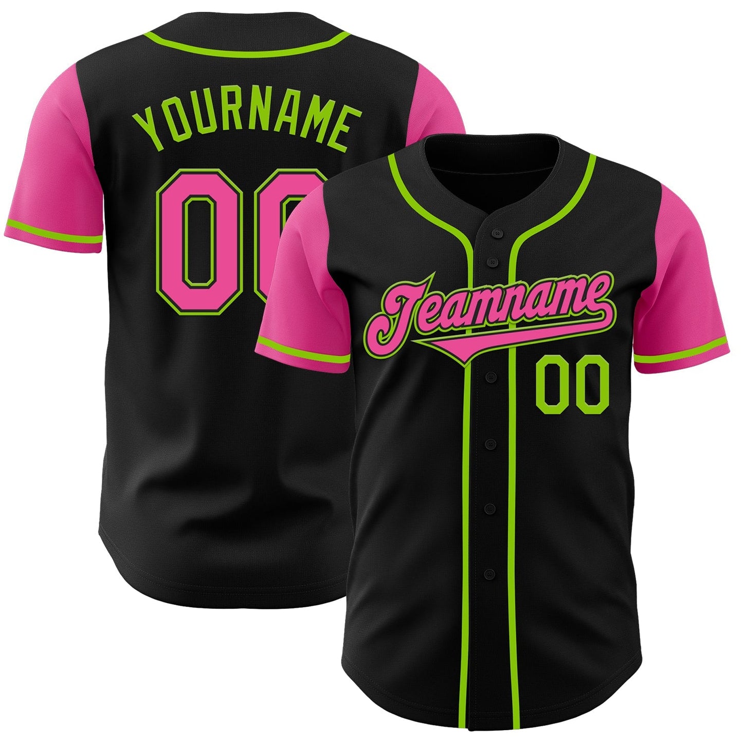 Custom Black Pink-Neon Green Authentic Two Tone Baseball Jersey baseball jersey product view 1