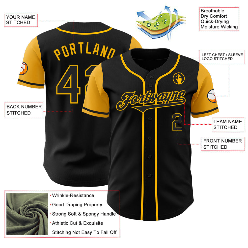 Custom Black Gold Authentic Two Tone Baseball Jersey baseball jersey product view 3