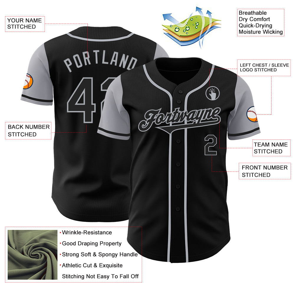 Custom Black Gray Authentic Two Tone Baseball Jersey baseball jersey product view 3
