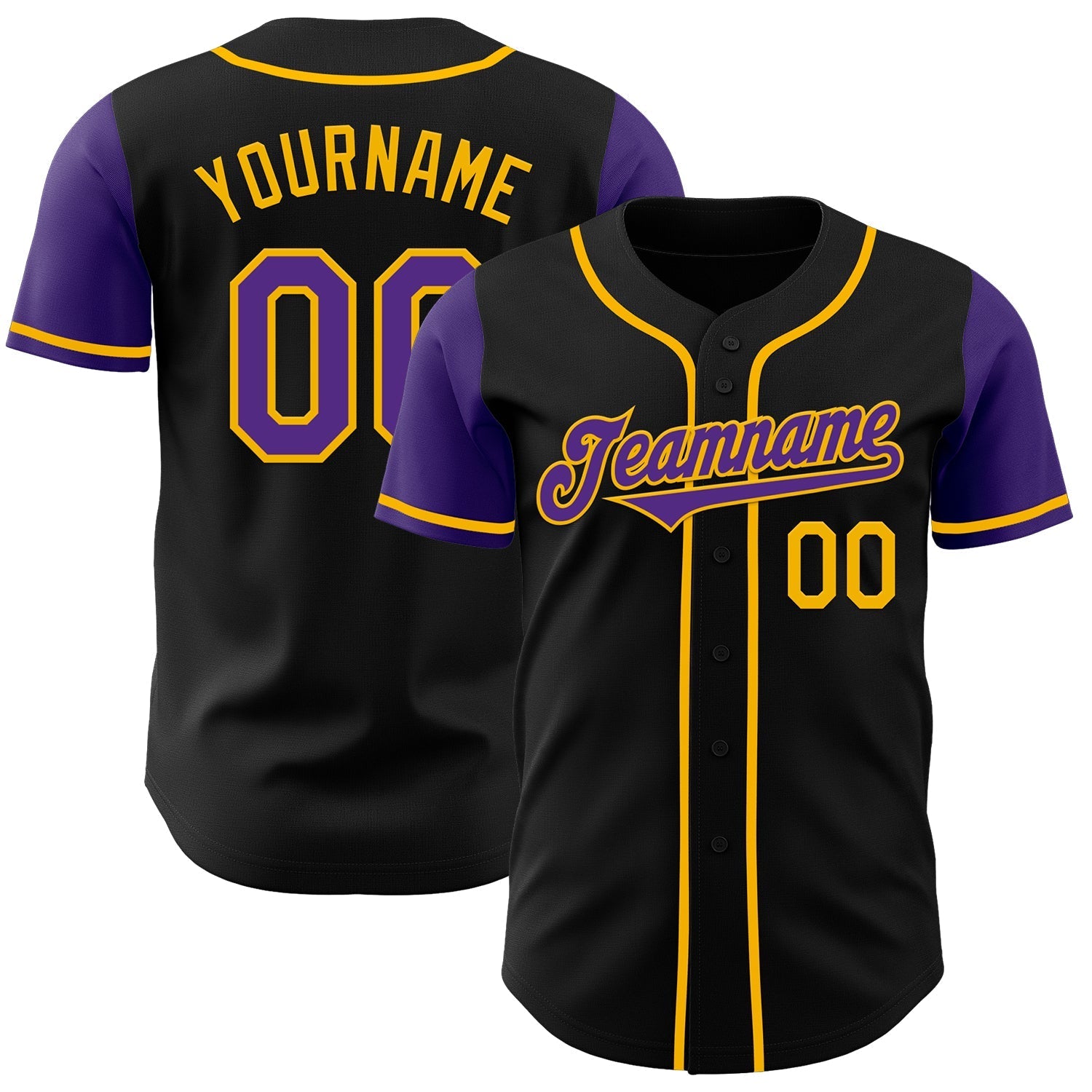 Custom Black Purple-Gold Authentic Two Tone Baseball Jersey baseball jersey product view 1