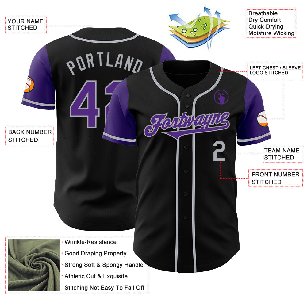 Custom Black Purple-Gray Authentic Two Tone Baseball Jersey baseball jersey product view 3