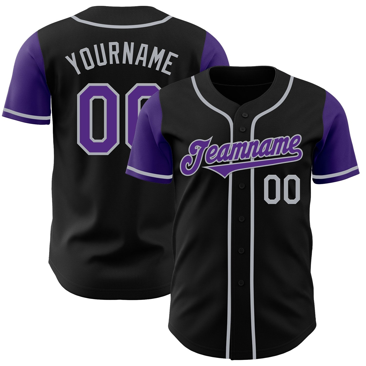 Custom Black Purple-Gray Authentic Two Tone Baseball Jersey baseball jersey product view 1