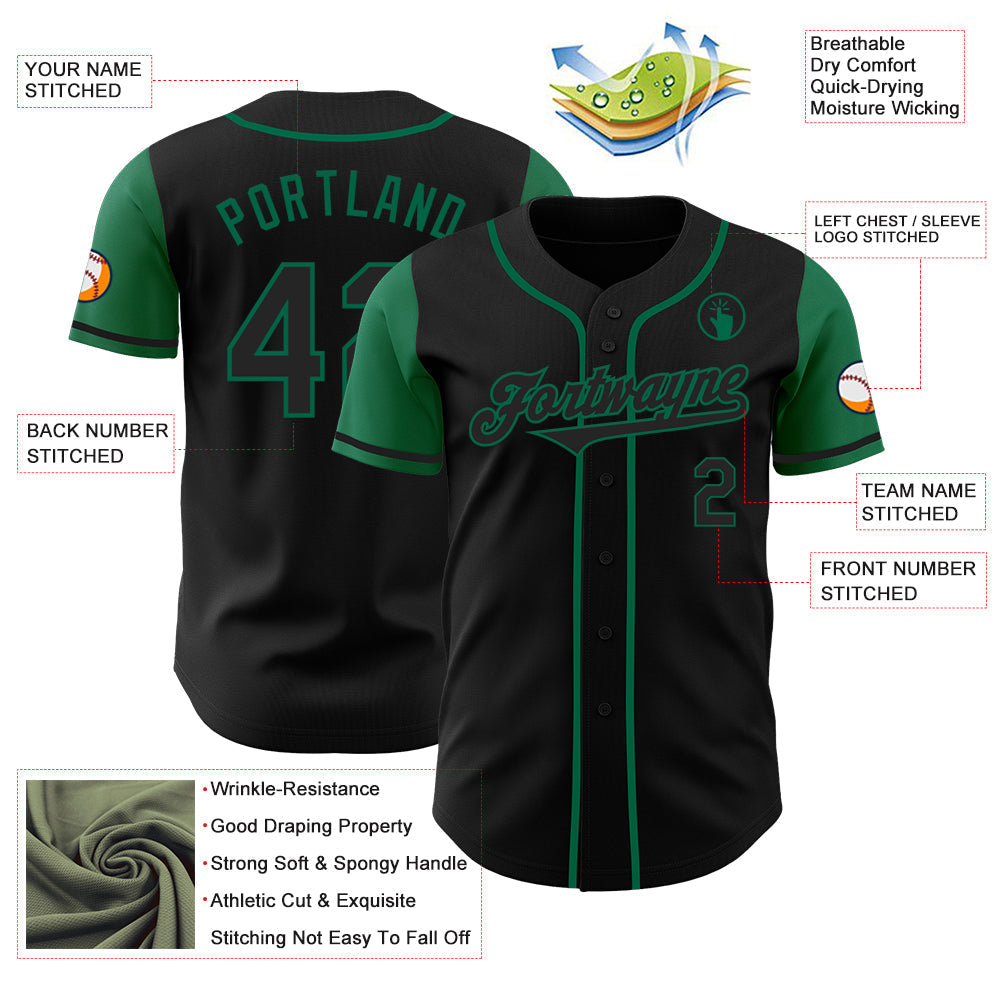 Custom Black Kelly Green Authentic Two Tone Baseball Jersey baseball jersey product view 3