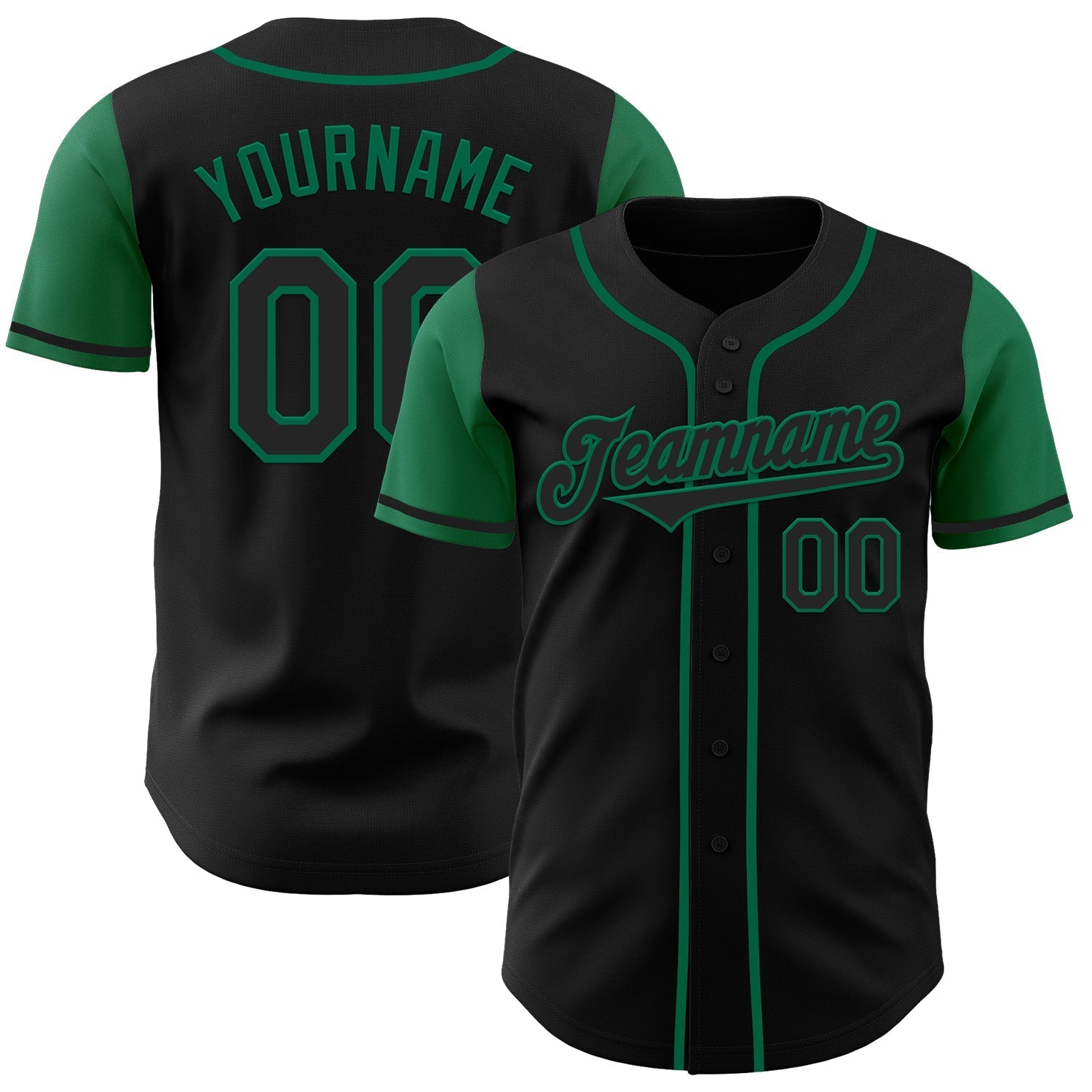 Custom Black Kelly Green Authentic Two Tone Baseball Jersey baseball jersey product view 1