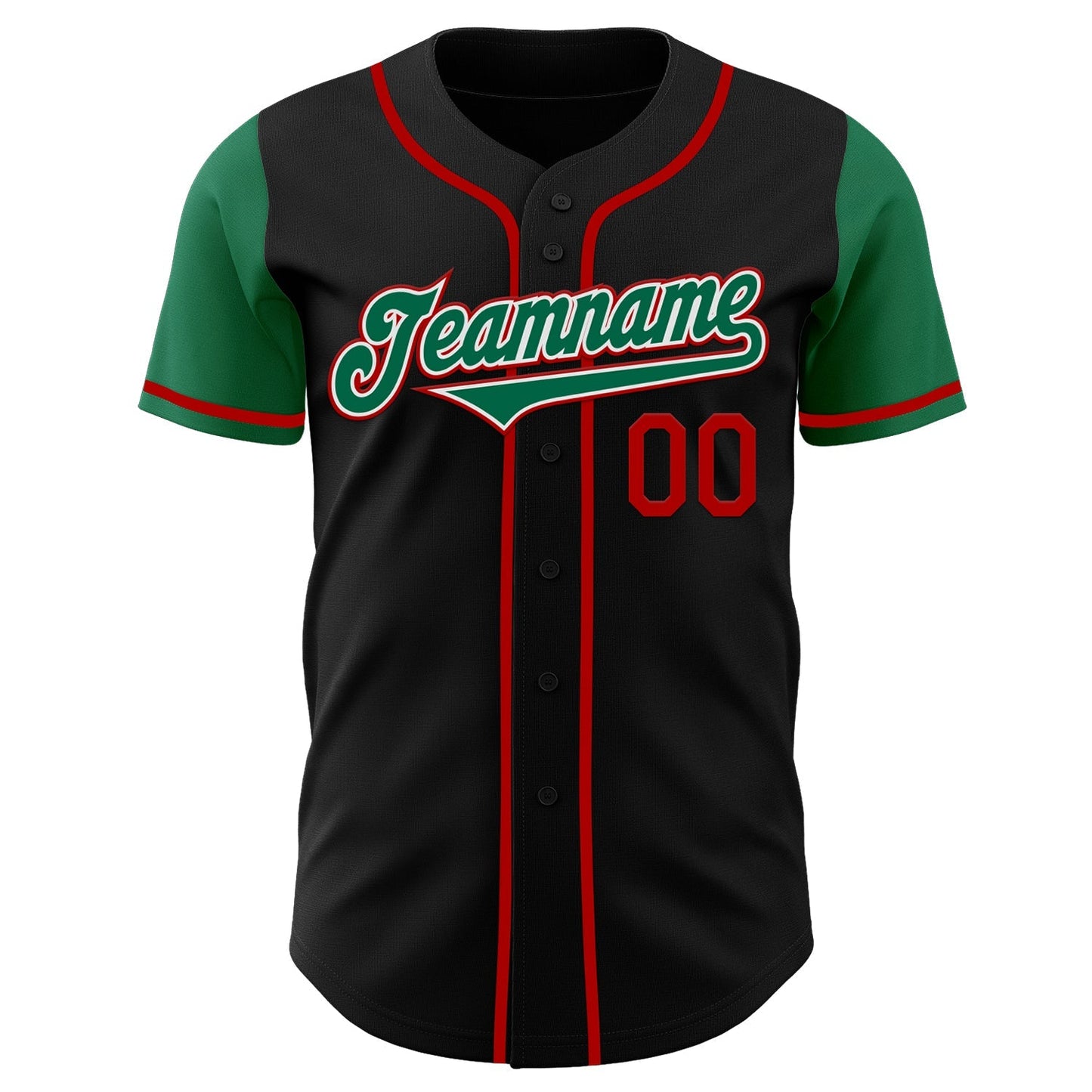 Custom Black Kelly Green-Red Authentic Two Tone Baseball Jersey baseball jersey product view 2