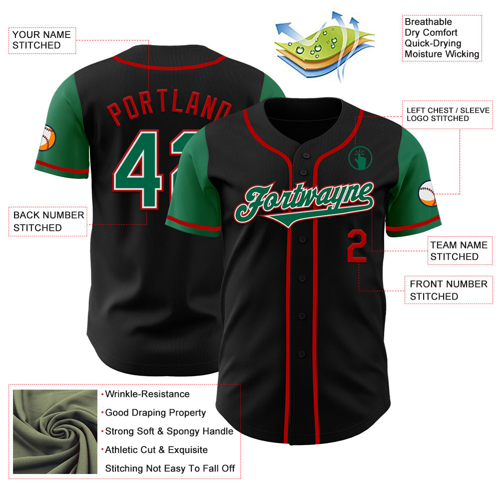 Custom Black Kelly Green-Red Authentic Two Tone Baseball Jersey baseball jersey product view 3