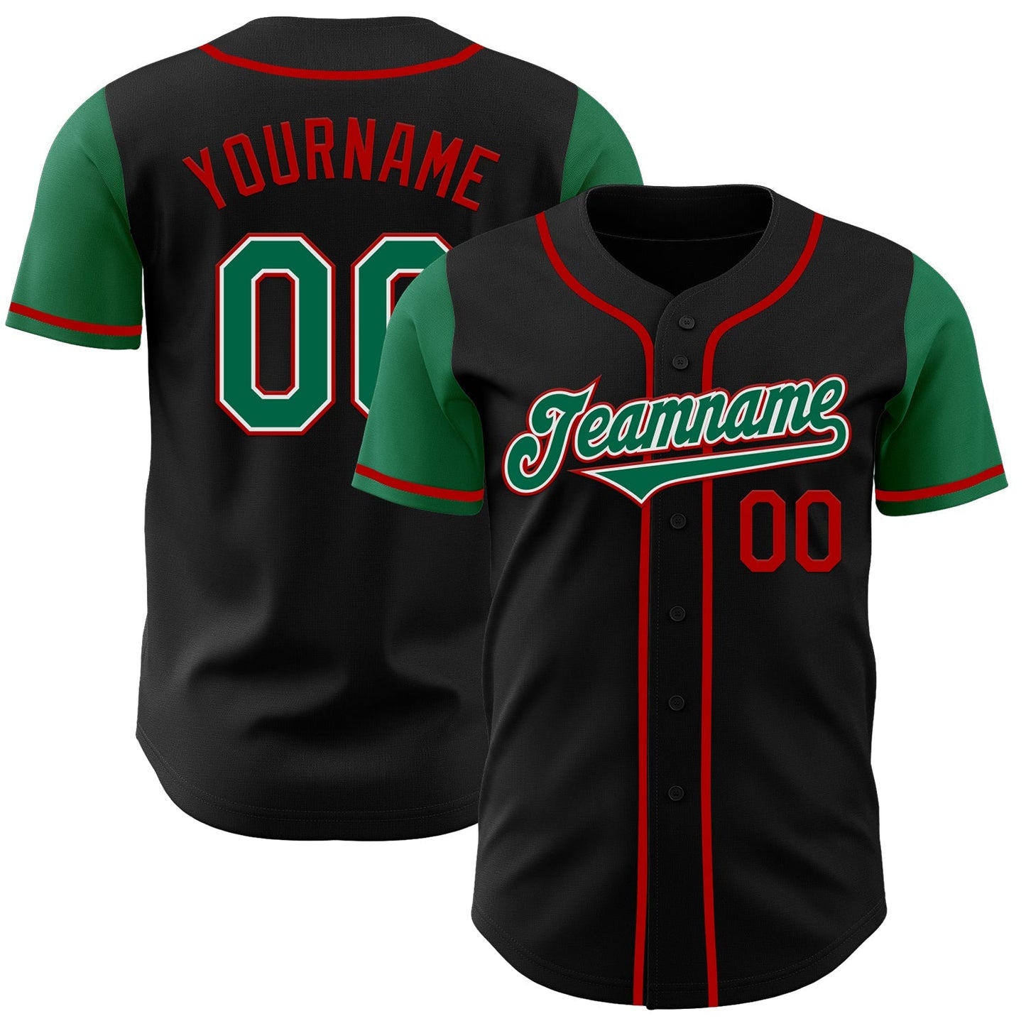 Custom Black Kelly Green-Red Authentic Two Tone Baseball Jersey baseball jersey product view 1