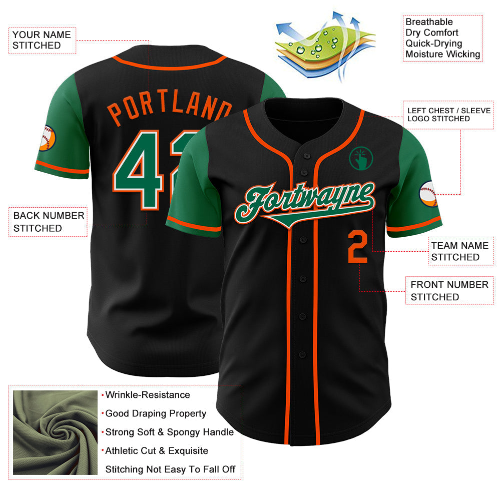 Custom Black Kelly Green-Orange Authentic Two Tone Baseball Jersey baseball jersey product view 3