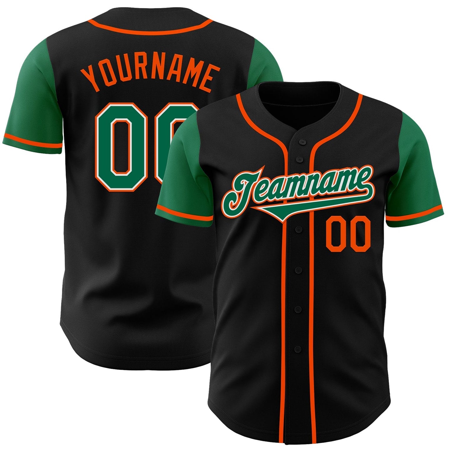 Custom Black Kelly Green-Orange Authentic Two Tone Baseball Jersey baseball jersey product view 1
