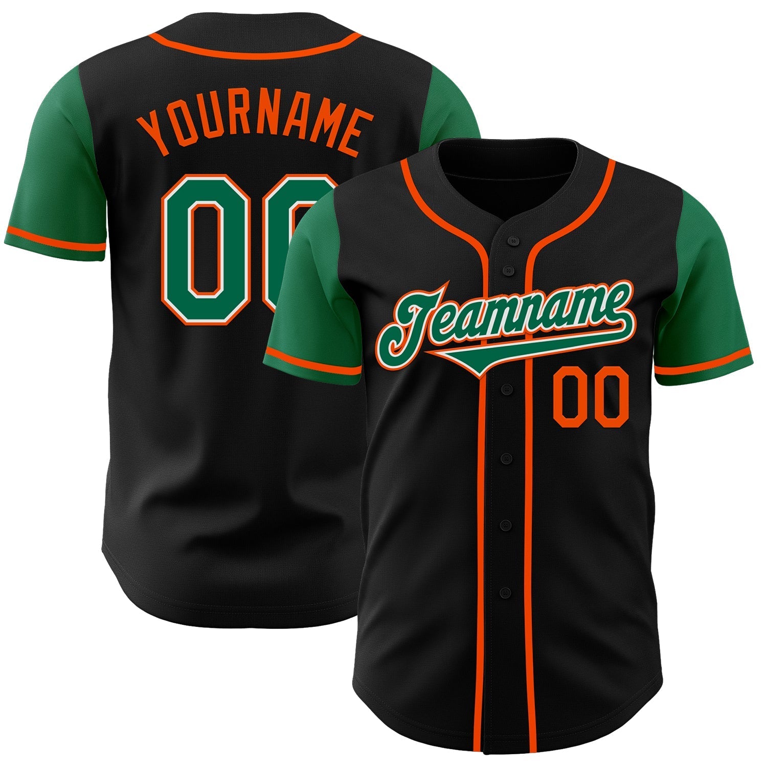 Custom Black Kelly Green-Orange Authentic Two Tone Baseball Jersey baseball jersey product view 1