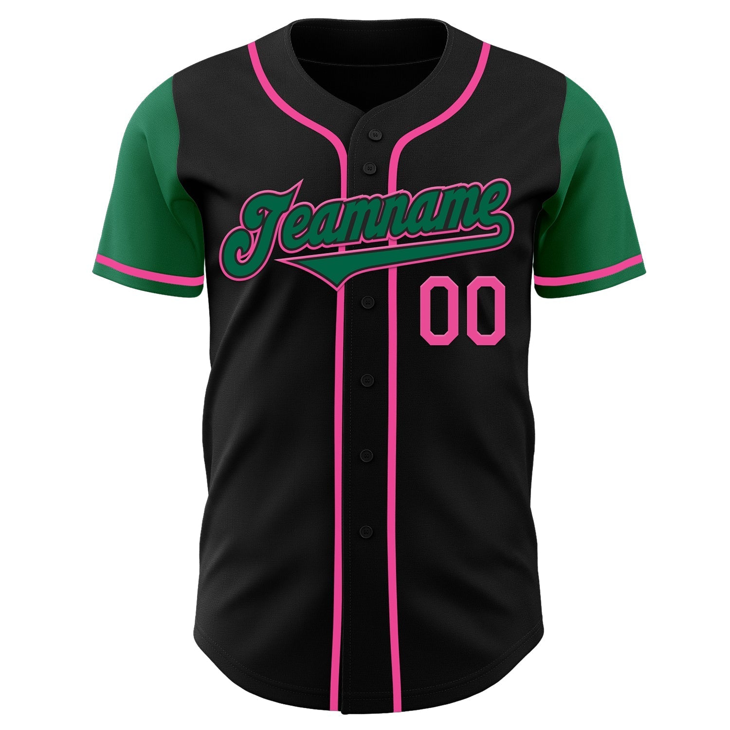 Custom Black Kelly Green-Pink Authentic Two Tone Baseball Jersey baseball jersey product view 2