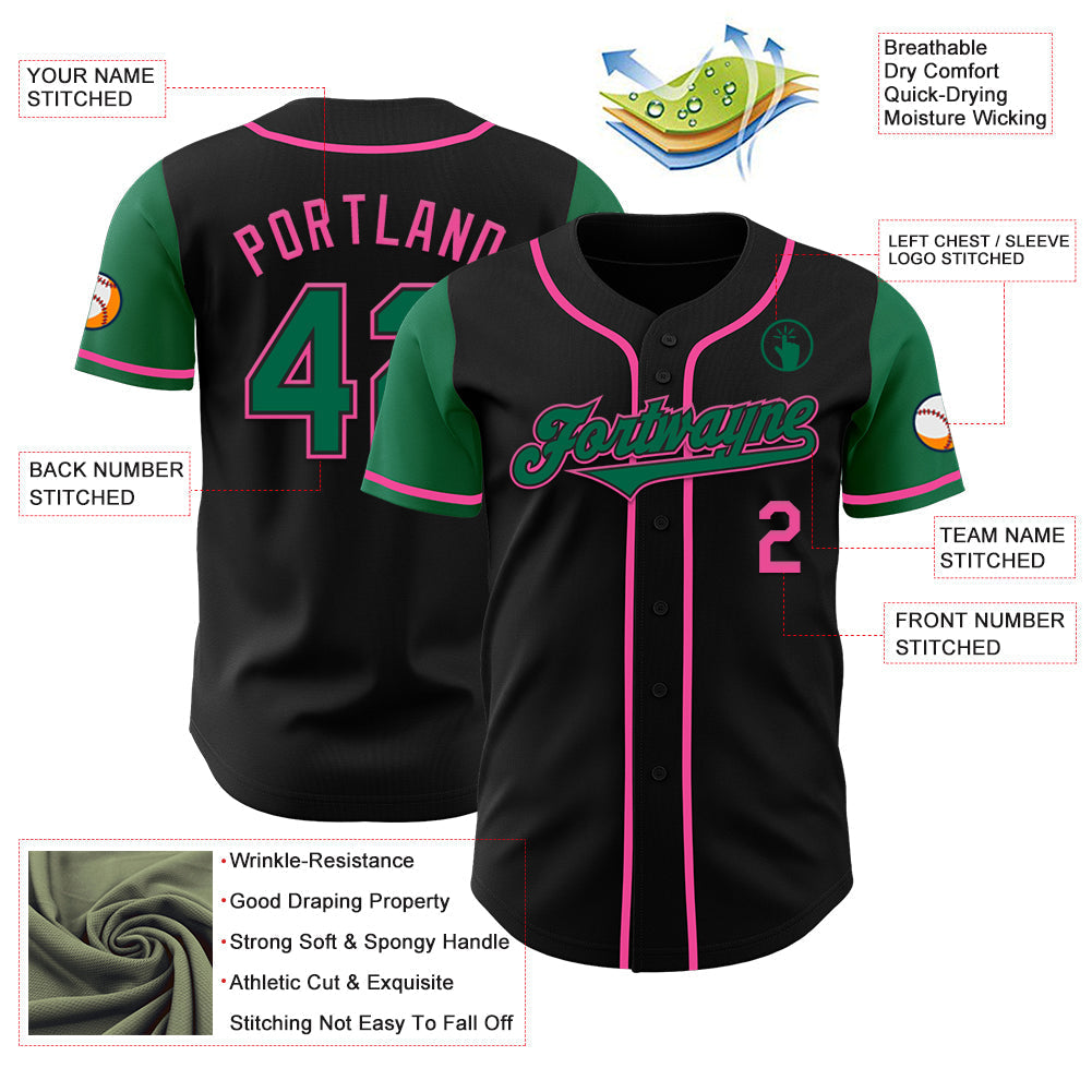 Custom Black Kelly Green-Pink Authentic Two Tone Baseball Jersey baseball jersey product view 3