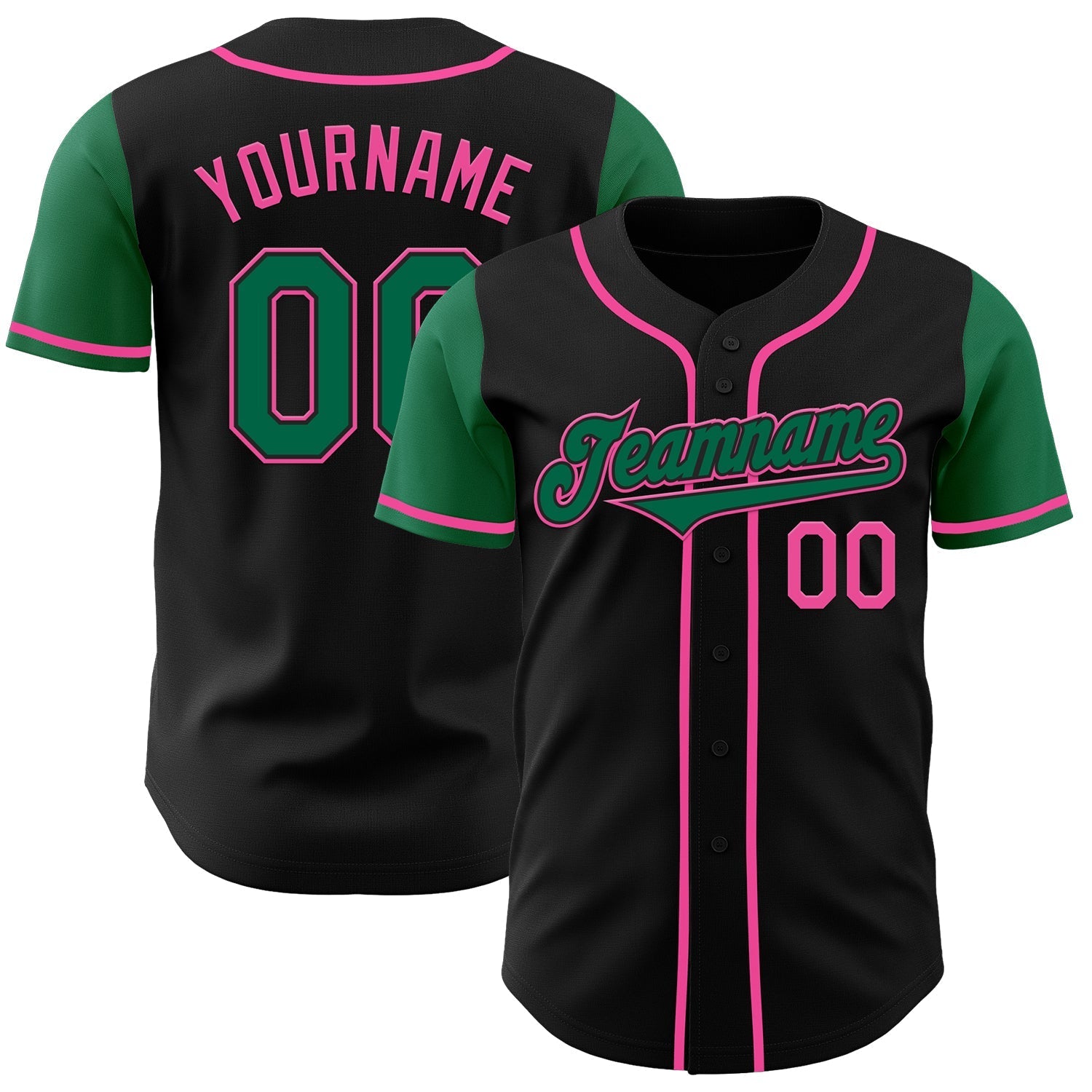 Custom Black Kelly Green-Pink Authentic Two Tone Baseball Jersey baseball jersey product view 1