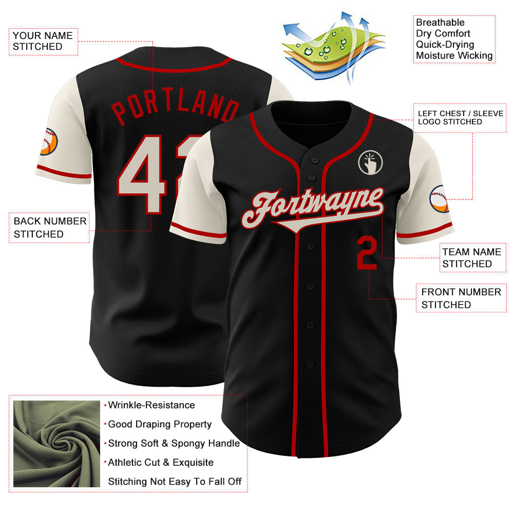 Custom Black Cream-Red Authentic Two Tone Baseball Jersey baseball jersey product view 3