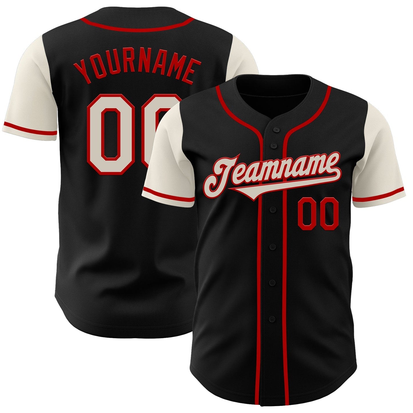 Custom Black Cream-Red Authentic Two Tone Baseball Jersey baseball jersey product view 1