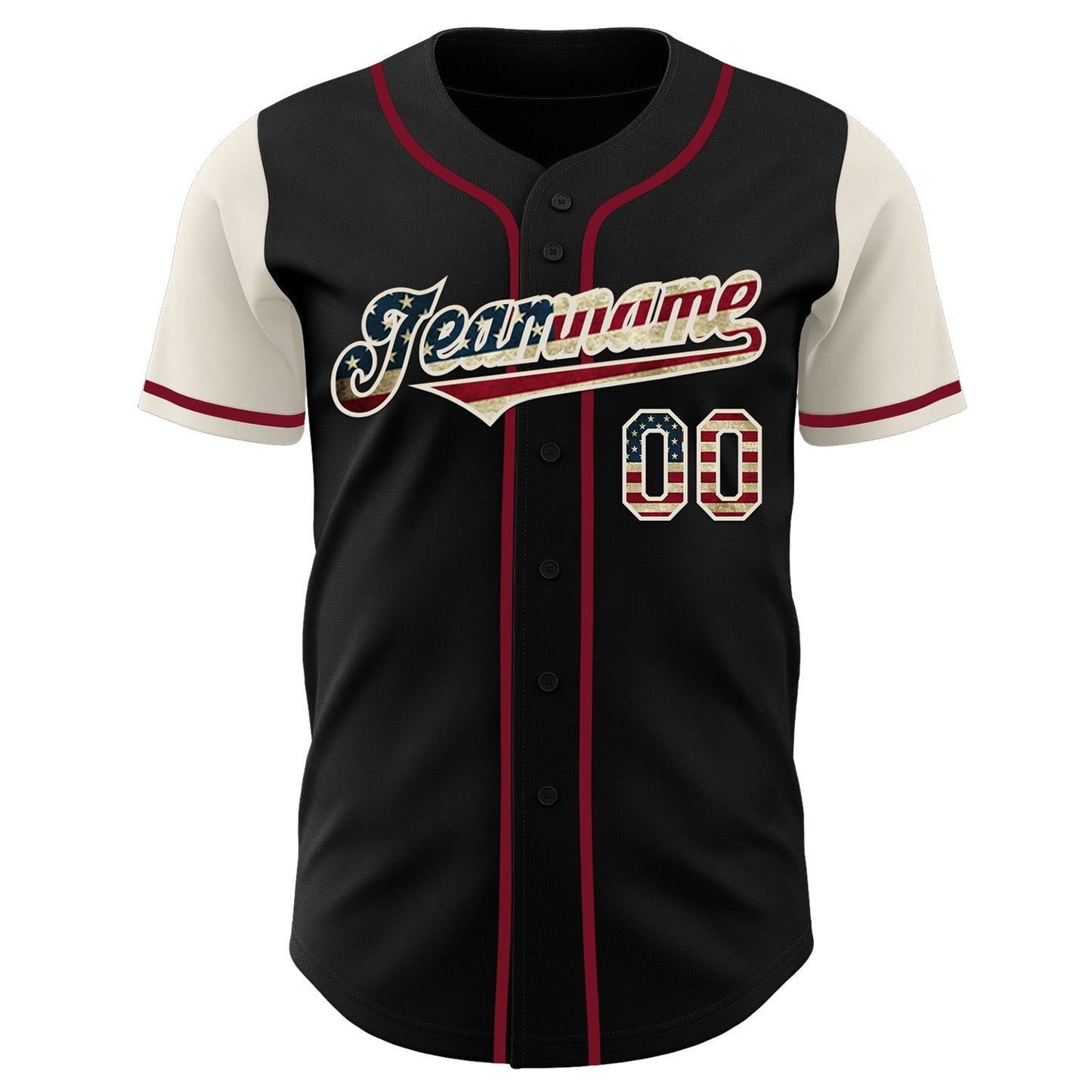 Custom Black Vintage USA Flag Cream-Crimson Authentic Two Tone Baseball Jersey baseball jersey product view 2