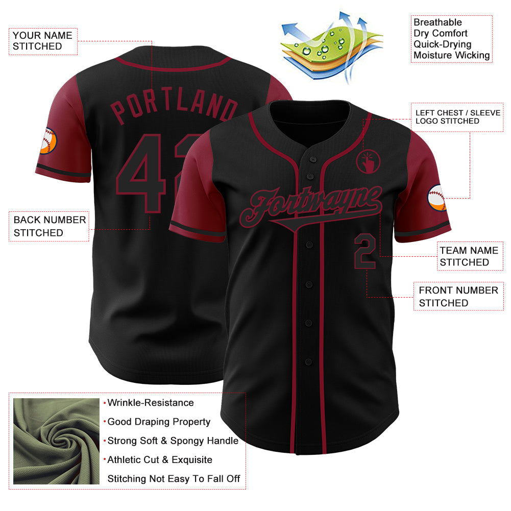 Custom Black Crimson Authentic Two Tone Baseball Jersey baseball jersey product view 3