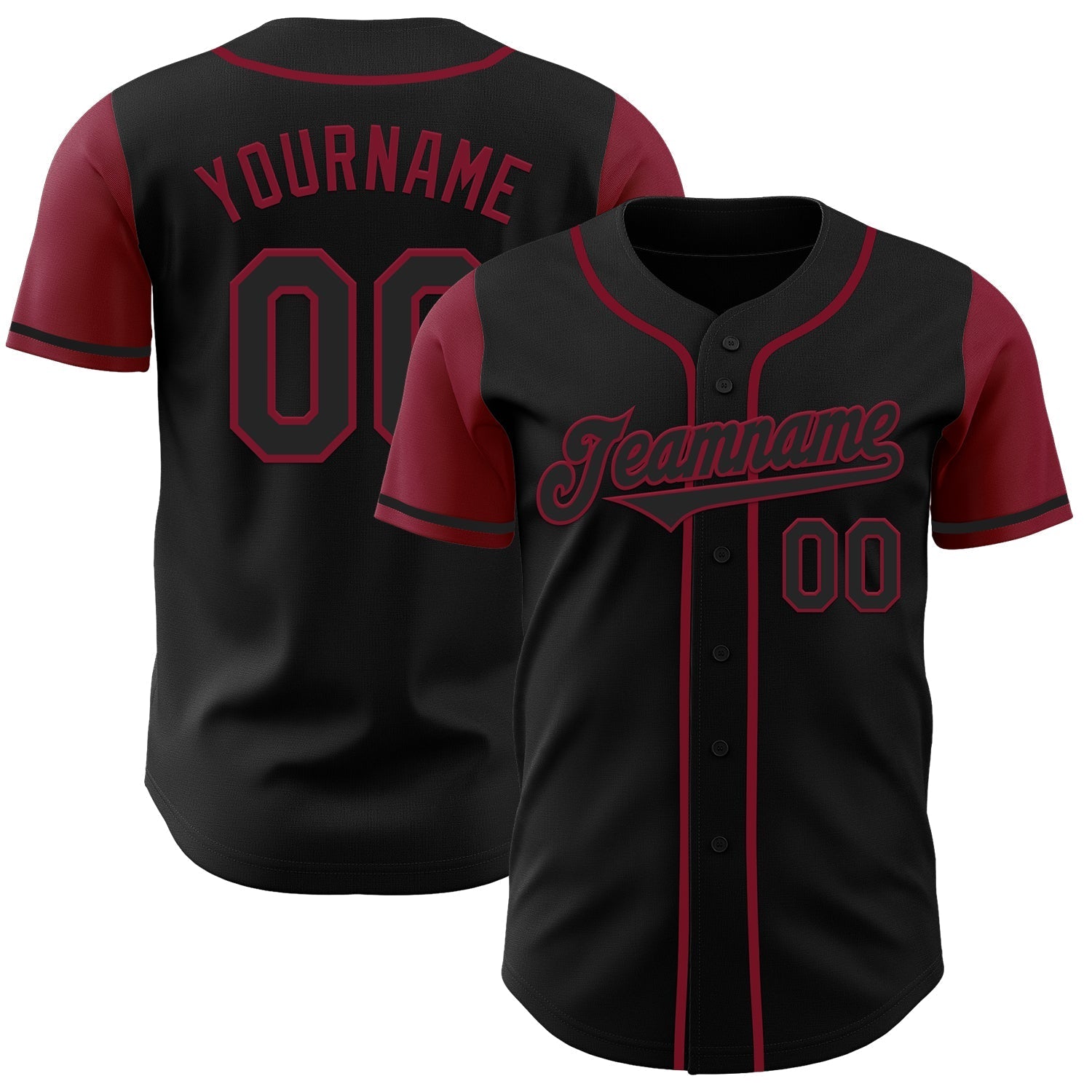 Custom Black Crimson Authentic Two Tone Baseball Jersey baseball jersey product view 1