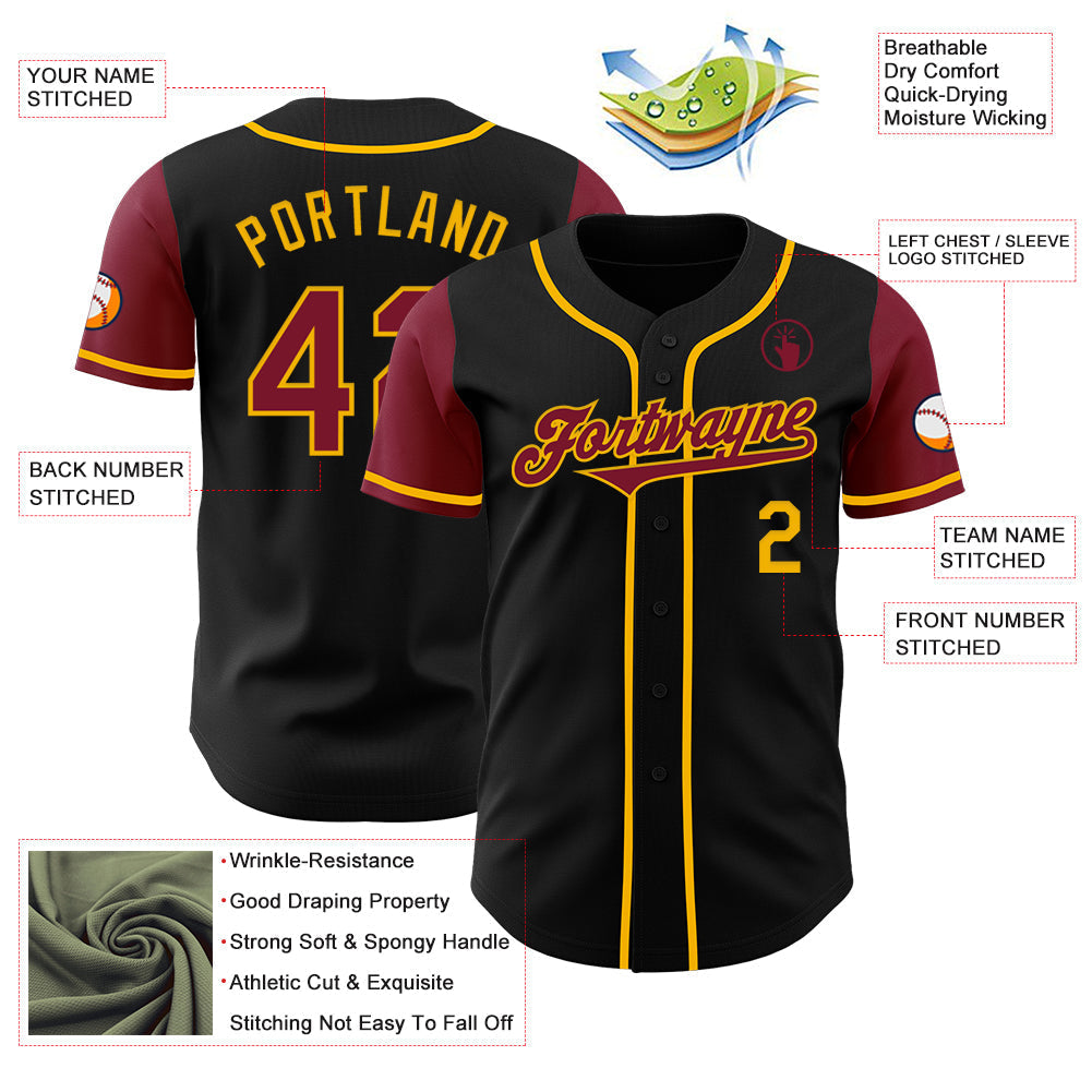 Custom Black Crimson-Gold Authentic Two Tone Baseball Jersey baseball jersey product view 3