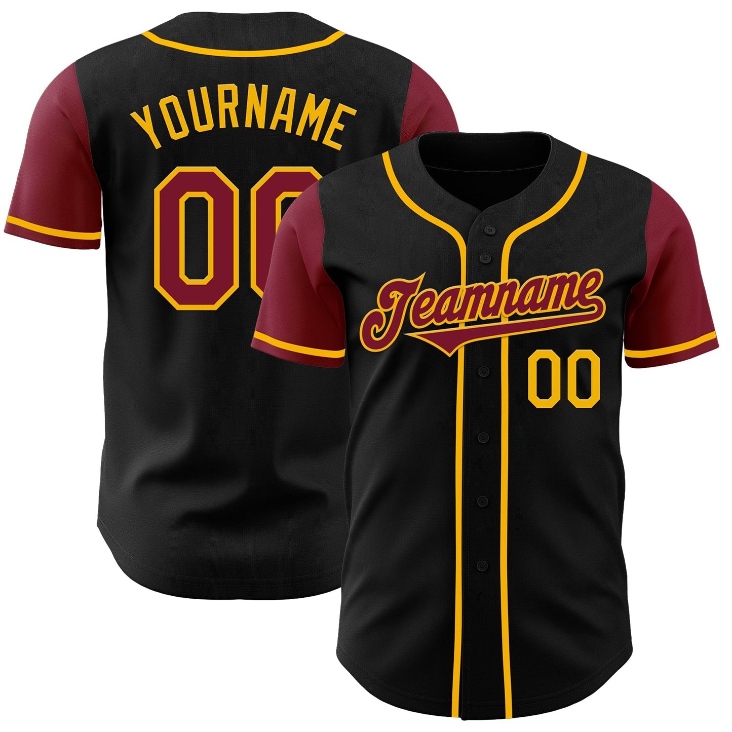 Custom Black Crimson-Gold Authentic Two Tone Baseball Jersey baseball jersey product view 1