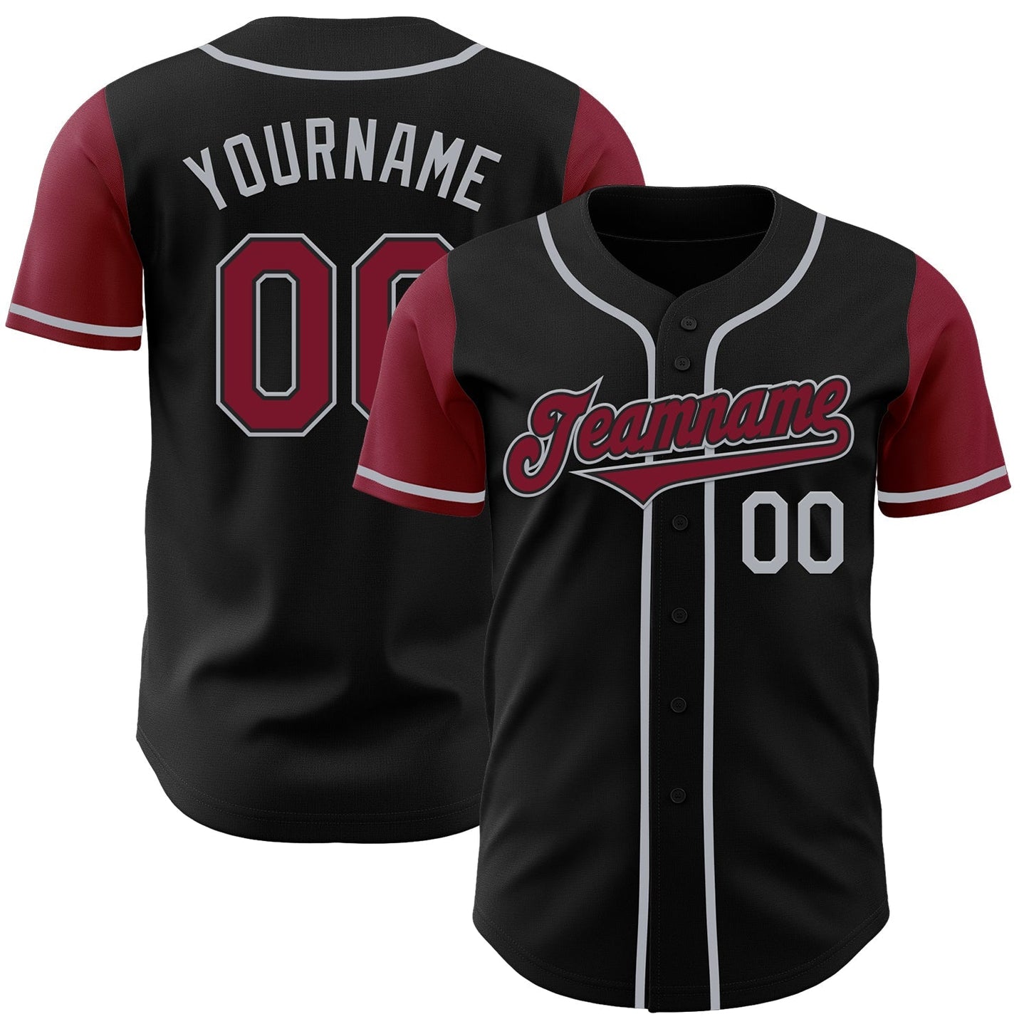 Custom Black Crimson-Gray Authentic Two Tone Baseball Jersey baseball jersey product view 1