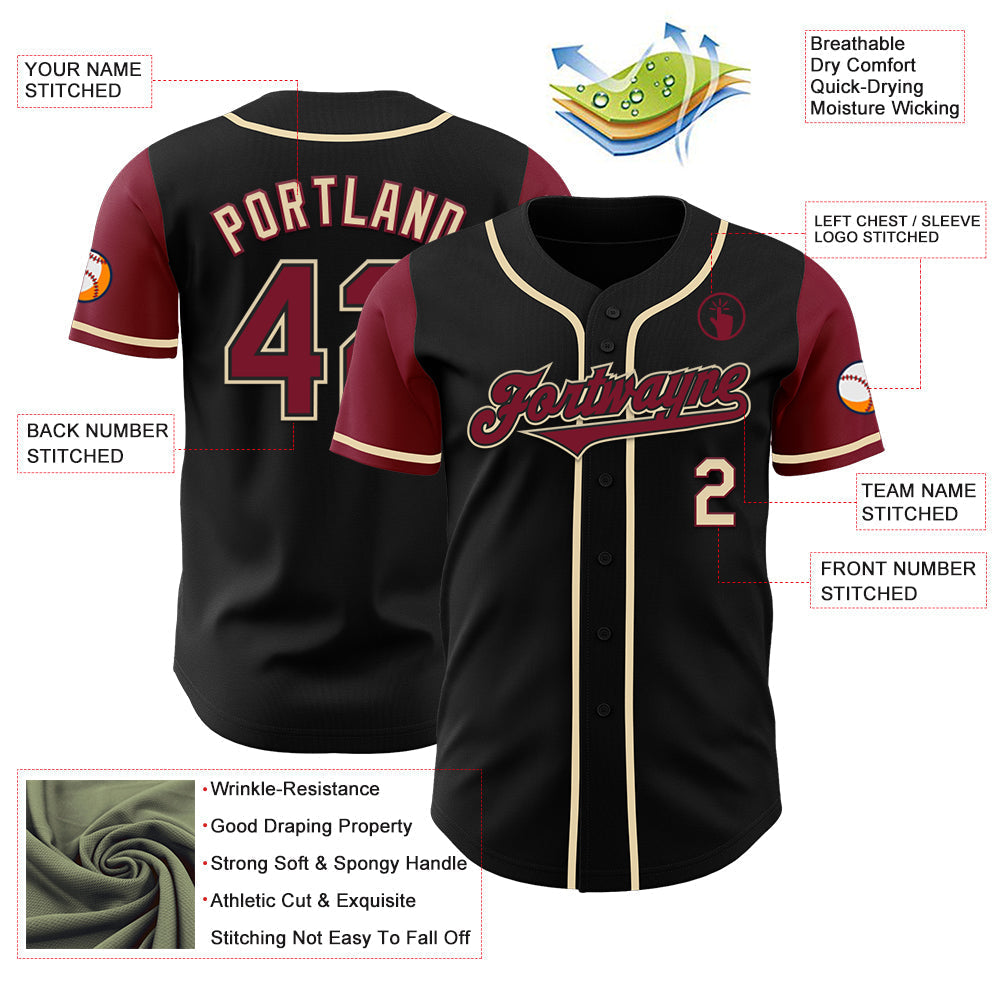 Custom Black Crimson-Cream Authentic Two Tone Baseball Jersey baseball jersey product view 3