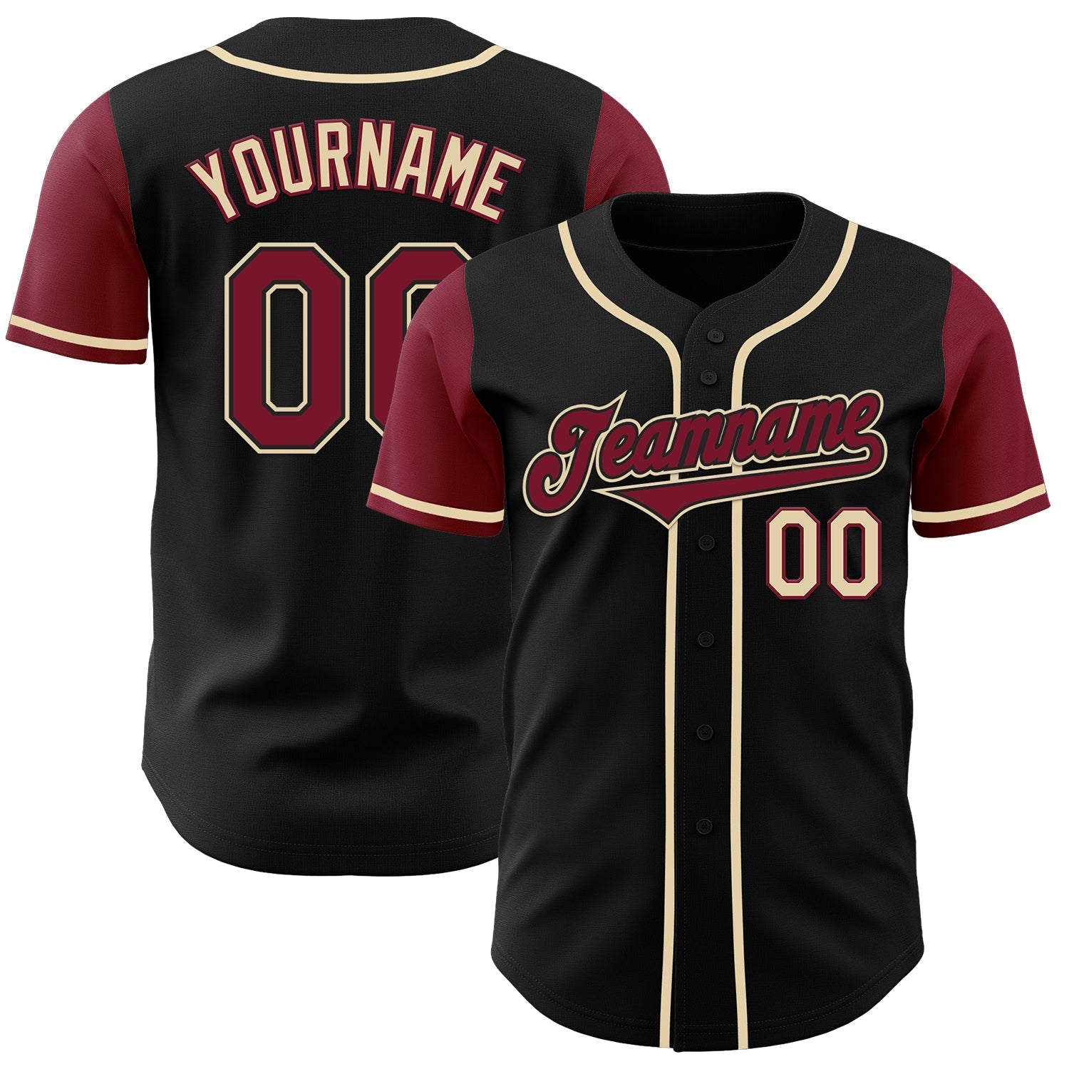 Custom Black Crimson-Cream Authentic Two Tone Baseball Jersey baseball jersey product view 1