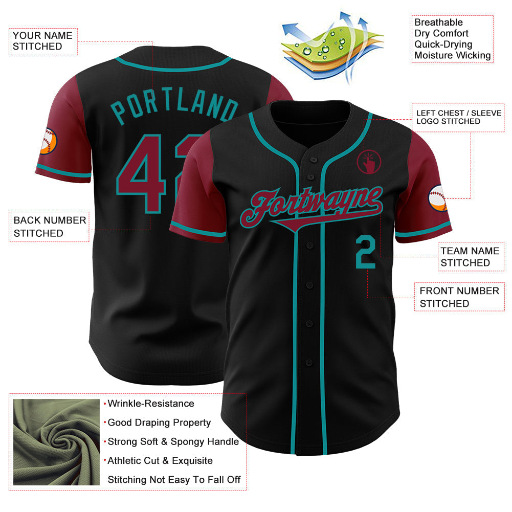 Custom Black Crimson-Teal Authentic Two Tone Baseball Jersey baseball jersey product view 3