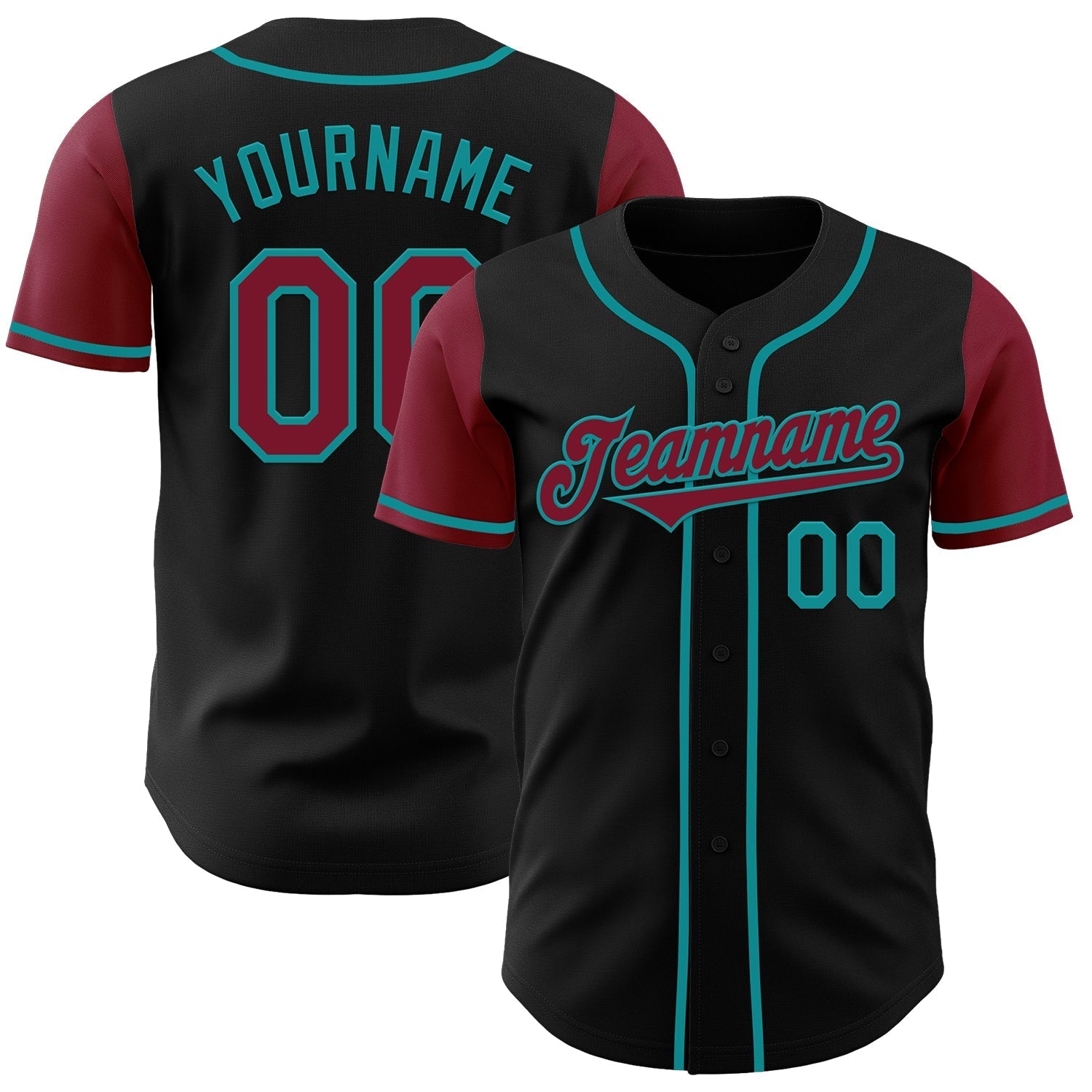Custom Black Crimson-Teal Authentic Two Tone Baseball Jersey baseball jersey product view 1