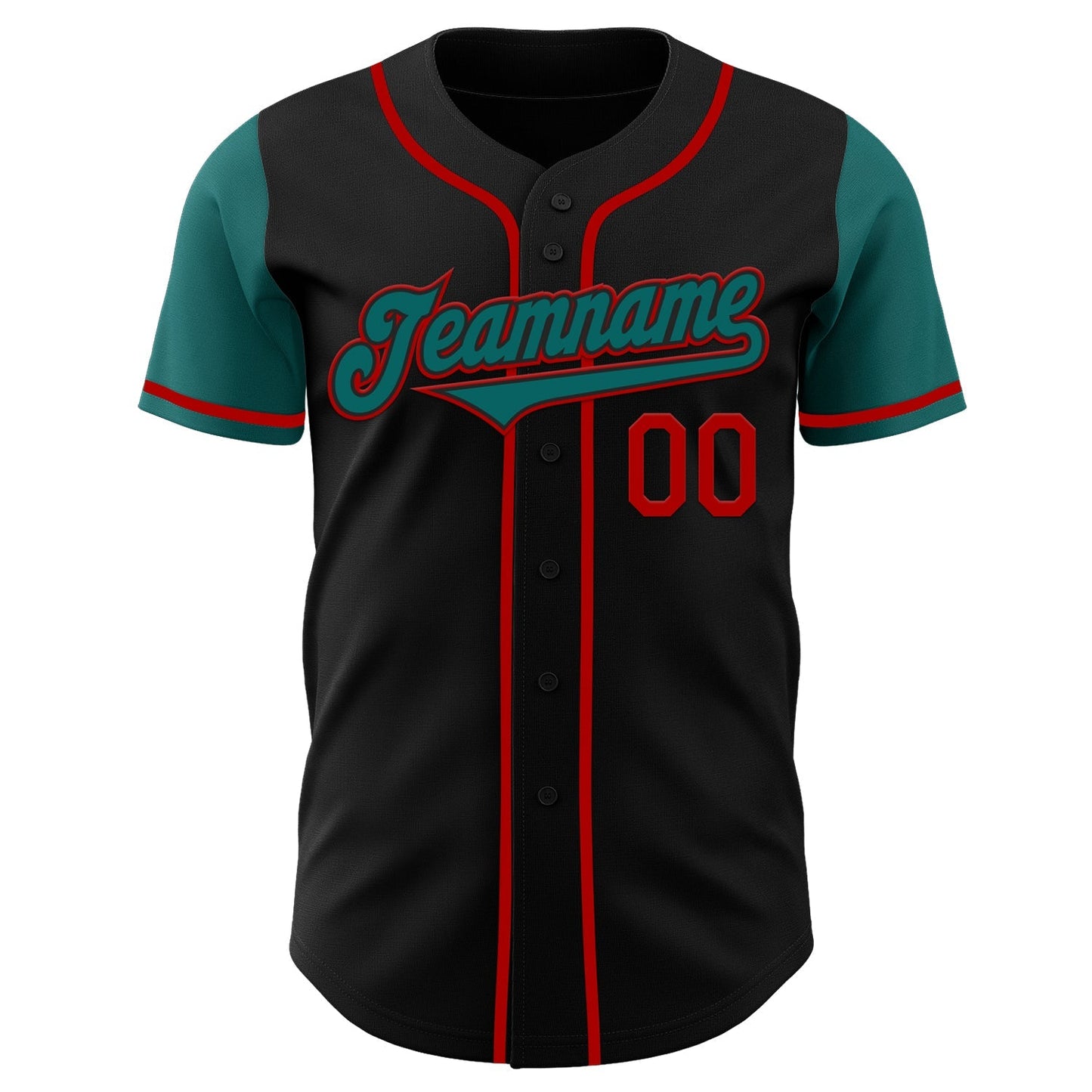 Custom Black Teal-Red Authentic Two Tone Baseball Jersey baseball jersey product view 2