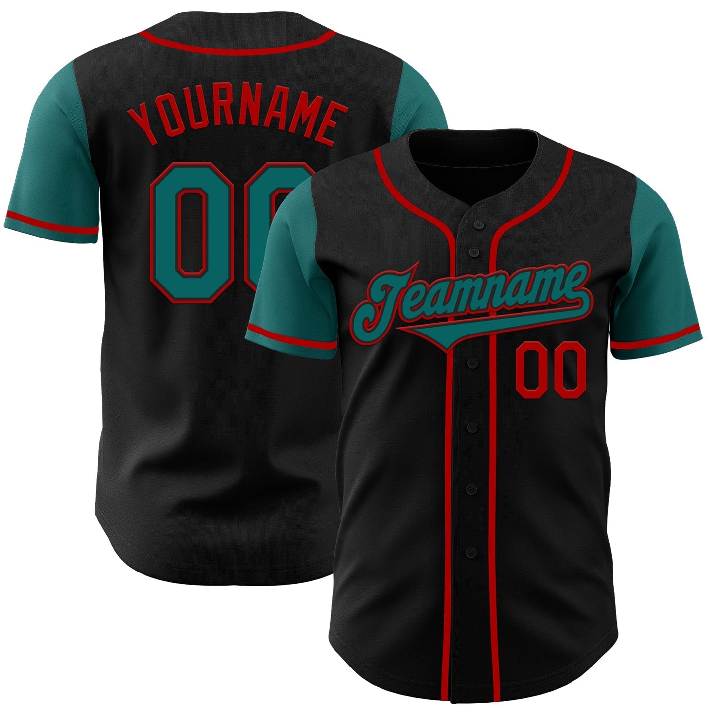 Custom Black Teal-Red Authentic Two Tone Baseball Jersey baseball jersey product view 1