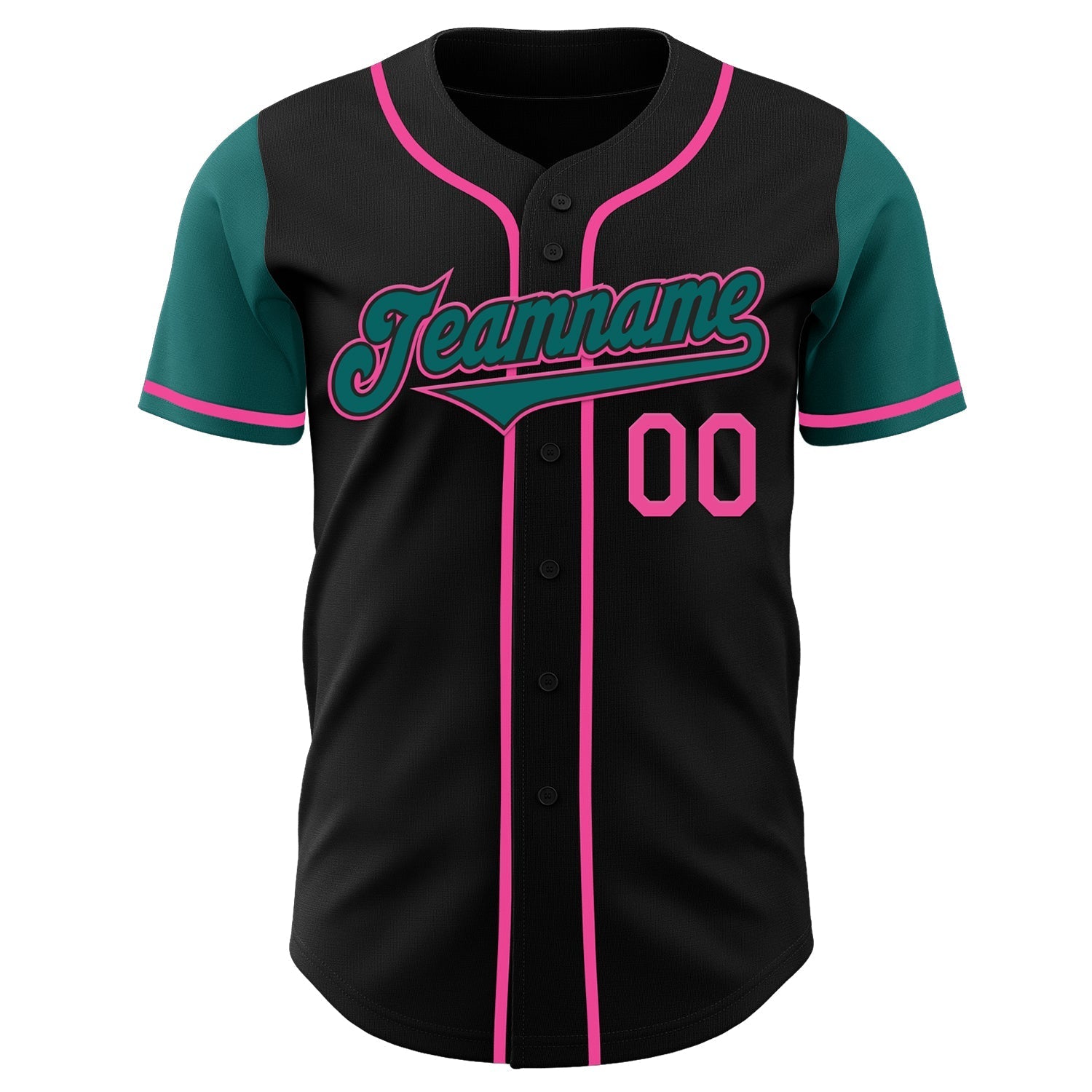 Custom Black Teal-Pink Authentic Two Tone Baseball Jersey baseball jersey product view 2