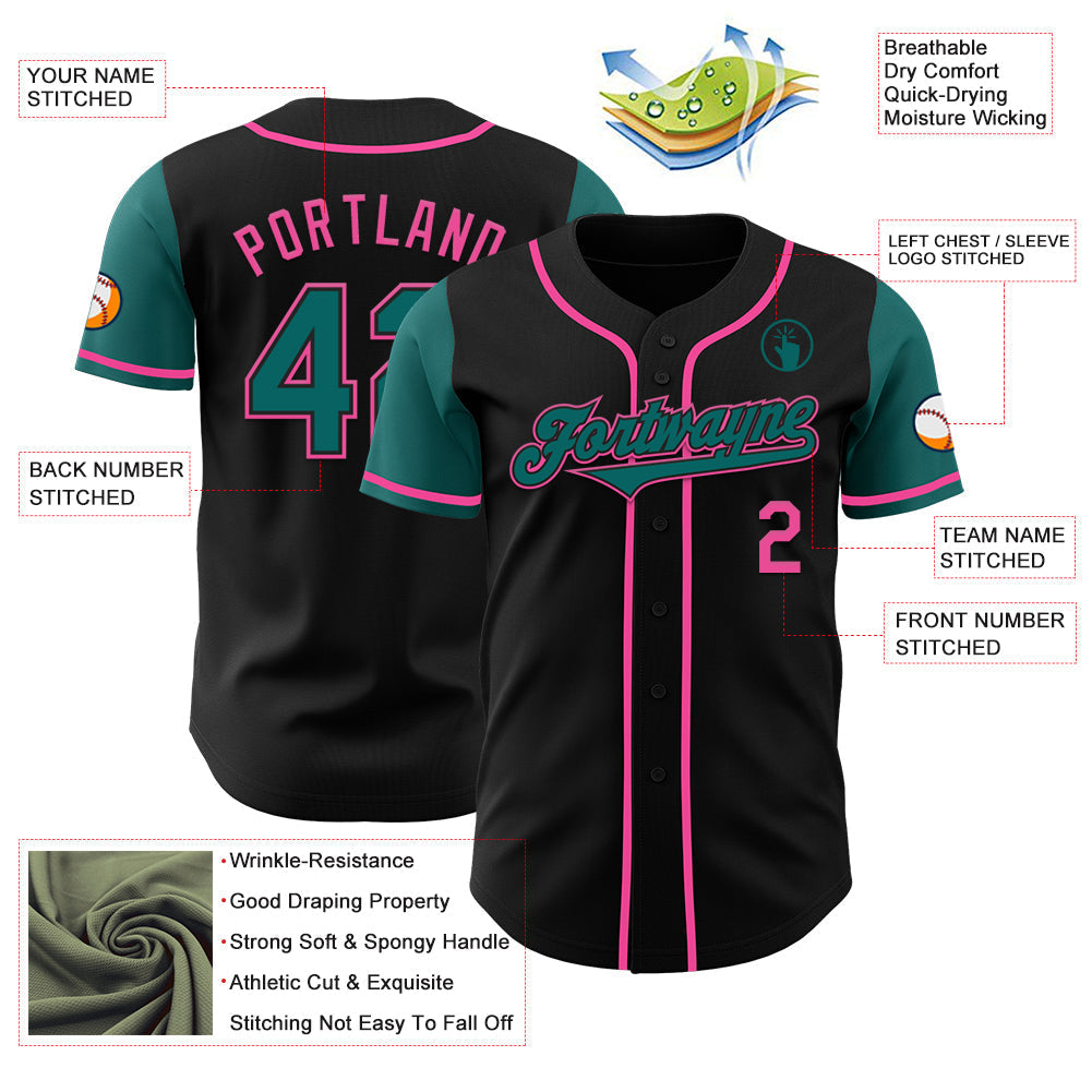 Custom Black Teal-Pink Authentic Two Tone Baseball Jersey baseball jersey product view 3