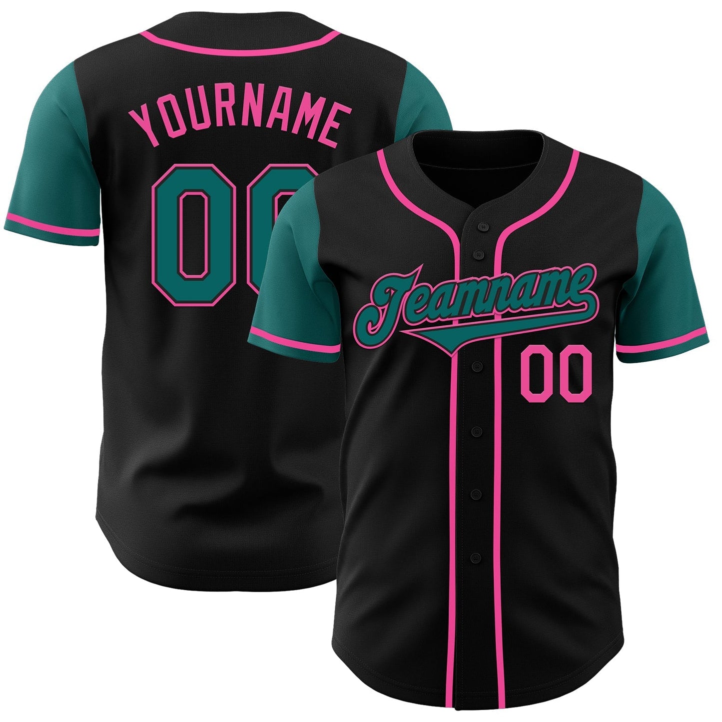 Custom Black Teal-Pink Authentic Two Tone Baseball Jersey baseball jersey product view 1