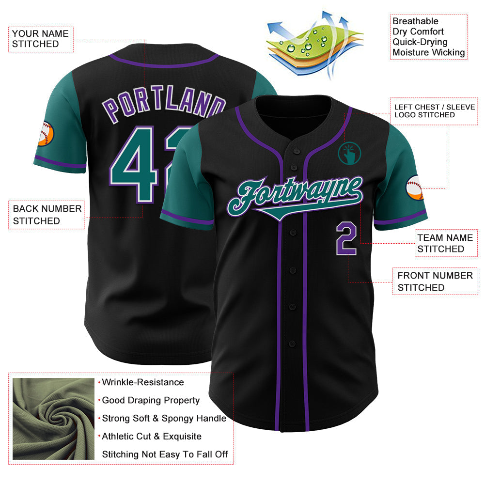 Custom Black Teal-Purple Authentic Two Tone Baseball Jersey baseball jersey product view 3