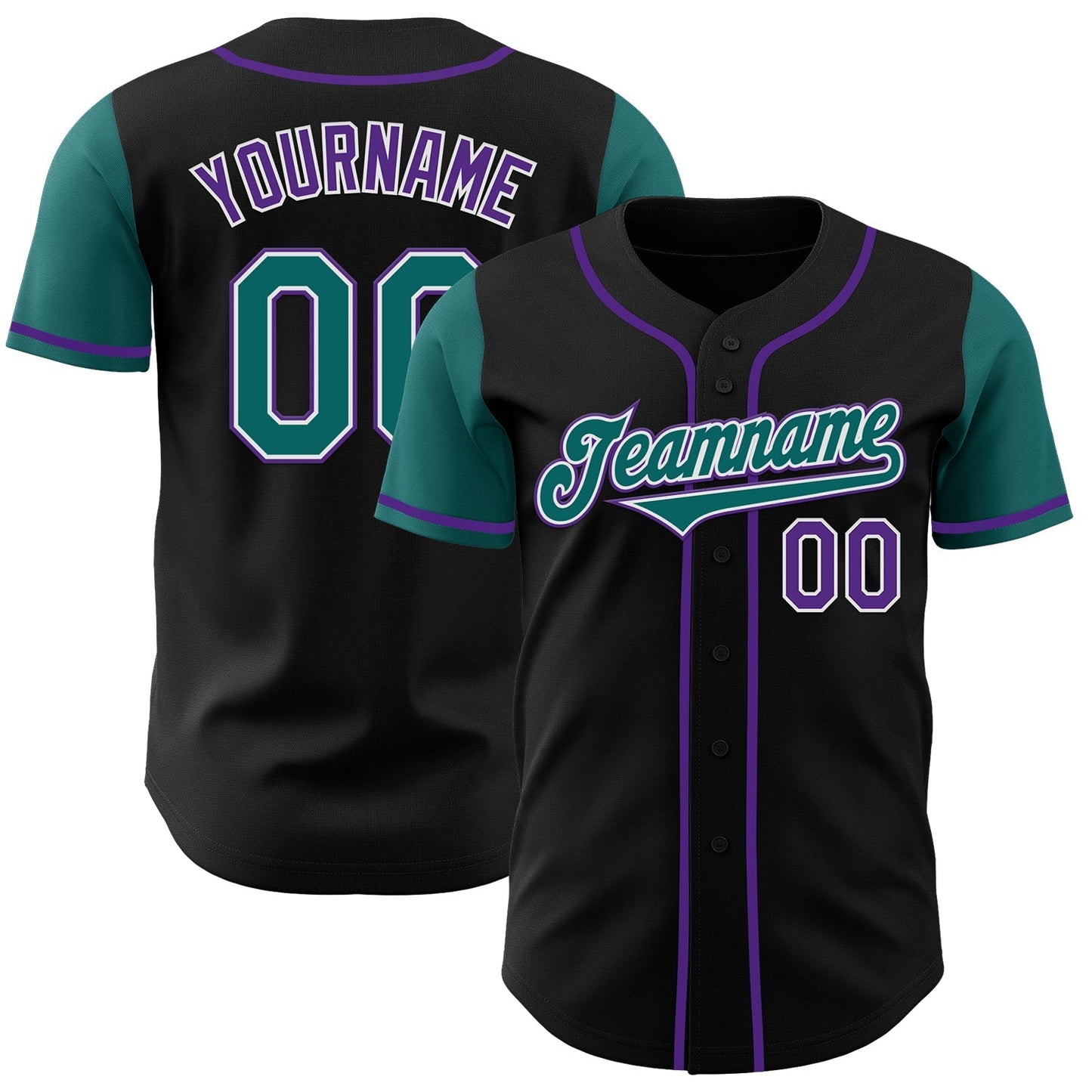 Custom Black Teal-Purple Authentic Two Tone Baseball Jersey baseball jersey product view 1