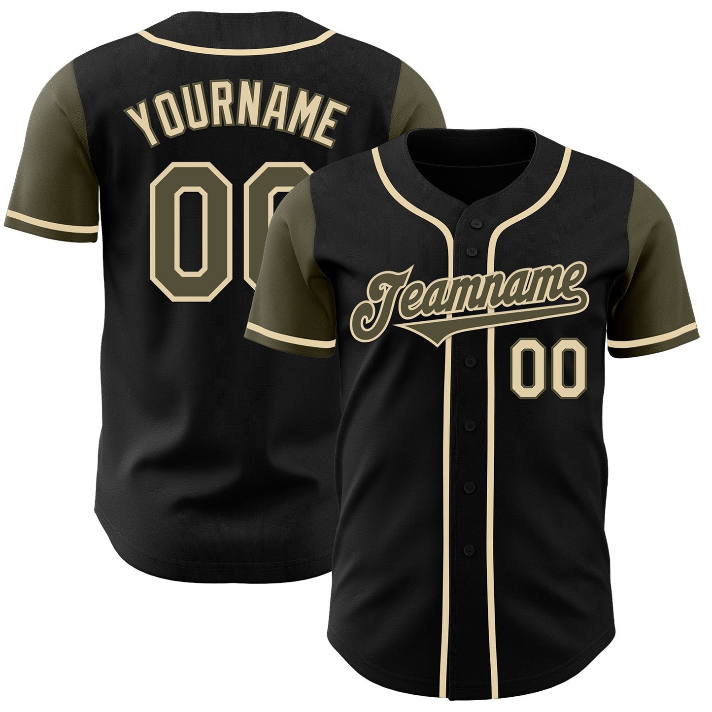 Custom Black Olive-Cream Authentic Two Tone Baseball Jersey baseball jersey product view 1