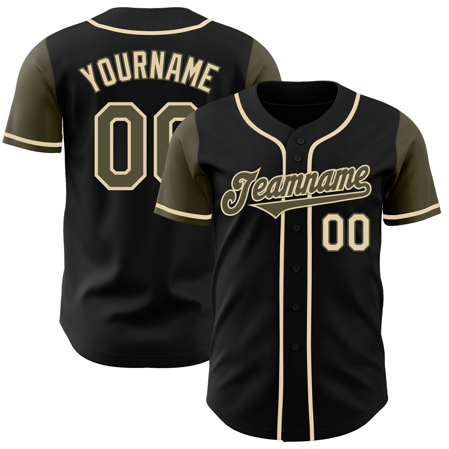 Custom Black Olive-Cream Authentic Two Tone Baseball Jersey baseball jersey product view 1