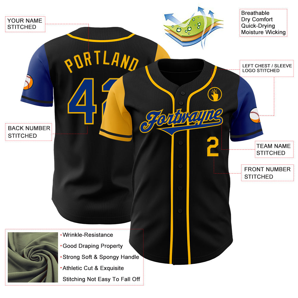 Custom Black Royal-Gold Authentic Two Tone Baseball Jersey baseball jersey product view 3