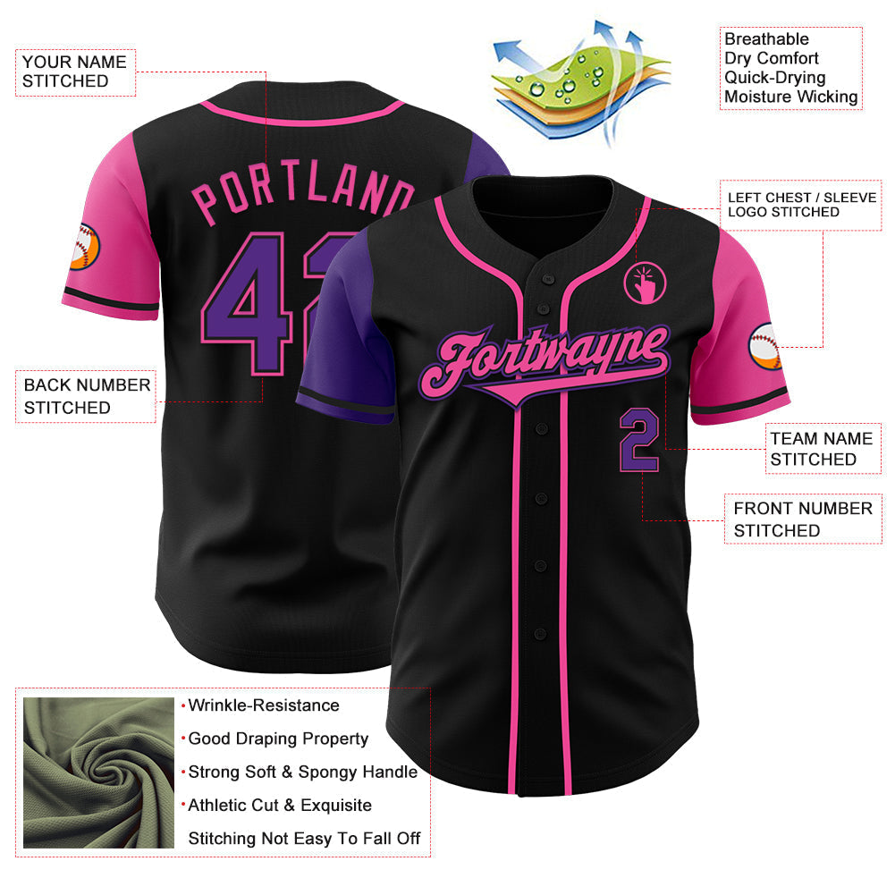 Custom Black Purple-Pink Authentic Two Tone Baseball Jersey baseball jersey product view 3